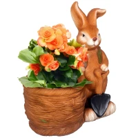 Outsunny Blumentopf, Hase mit Weidenkorb, wetterfest, 45x27x50cm, Braun(m-10)