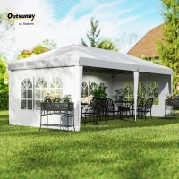 Outsunny 3 x 6m Pop Up Gazebo, Height Adjustable Marquee Party Tent with Sidewalls and Storage Bag, White(m-10)