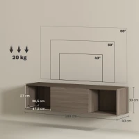 HOMCOM Meuble TV suspendu, Armoire murale avec 2 compartiments ouverts et porte rabattable, 120 x 30 x 29,5 cm, marron(m-3)