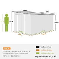 Outsunny Abrigo de Jardim 8,9 m² 280x345x201 cm Abrigo de Exterior de Aço para Armazenamento com Portas e 2 Janelas Verde(m-3)