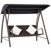 Outsunny Dondolo da Giardino 3 Posti in Rattan PE e Metallo con Cuscini e Tetto Parasole, 198x124x179cm, Marrone(m-1)