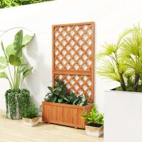 Outsunny Jardinera con Enrejado de Madera Macetero de Jardín con Soporte para Trepadora 72,5x31,5x149,5 cm Natural(m-2)