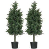 HOMCOM Arbori Topiari de Cedru Artificial, Set de 2 Plante Artificiale în Ghivece, Plante Decorative, 38x12.5x90 cm, Verde(m-11)