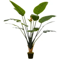 HOMCOM Plante artificielle oiseau de paradis Strelitzia hauteur 1,80 m 13 feuilles et 2 fleurs grand réalisme pot Inclus(m-1)