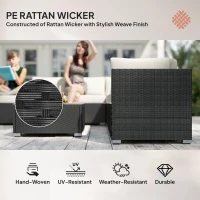 Outsunny 8 Pieces PE Rattan Corner Sofa Set Garden Aluminium Furniture Set with Glass Top Table Washable Cushion Cover Black(m-4)