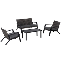 Outsunny Conjunto de Muebles de Exterior con Sofá de 2 Plazas Sillones y Mesa de Centro para Terraza Patio Negro