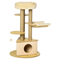 PawHut Árbol Rascador para Gatos Ø60x99 cm con Cueva Triangular de Fieltro Extraíble Hamaca Cama Lavable Postes Rascador de Yute Plataformas y Bola Colgante Beige y Natural