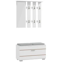HOMCOM Set Meubles d'Entrée avec Porte-Manteau, Miroir, Banc avec Coussins et Meuble à Chaussures pour 8 Paires de Chaussures, Blanc(m-1)