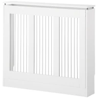 HOMCOM Cache-Radiateur à Lattes Moderne et Élégant pour la Maison, en MDF et Acier, 90x18x84cm, Blanc(m-1)