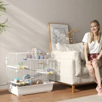 PawHut Cage pour Hamsters à 4 Niveaux avec Tubes, Roue, 3 Portes et Plateau, en Métal, PP et PS, 78x45x73 cm, Blanc(m-2)