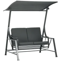 Outsunny Dondolo da Giardino 2 Posti in Acciaio con Tettuccio Inclinabile e Cuscini, 148x129x172 cm(m-1)