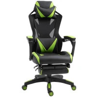 Vinsetto Silla Gaming Ergonómica Silla de Escritorio para Oficina con Altura Ajustable Respaldo Regulable de 170° Almohada Lumbar y Reposapiés Retráctil 65x70x117-125 cm Verde(m-1)
