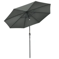 Outsunny Chapéu de Sol Ø264x253cm com Proteção UV+50 Chapéu de Sol de Alumínio Inclinável com Manivela para Terraço Balcão Exterior Cinza(m-10)