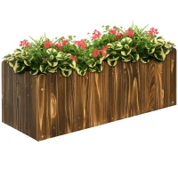 Outsunny Floreira de Madeira Retangular com Orifício de Drenagem e Tecido não Tecido para Plantas Flores Ervas 80x30x30 cm Marrom(m-10)