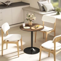 HOMCOM Mesa de comedor redonda 70 cm para 2 personas con tapa de chapado de madera maciza y base de acero marrón(m-4)