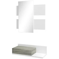 HOMCOM Meuble d'Entrée 2 en 1 avec Miroir Mural 75x3.5x75 cm et Tiroir 75x30.5x20 cm, Gris et Blanc(m-1)
