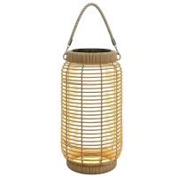 Outsunny Lampadaire d'extérieur solaire en résine tressée luminaire LED de jardin en acier marche/arrêt automatique sable(m-10)