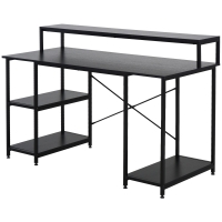 HOMCOM Mesa para Computadora Escritorio de Oficina Estudio con 3 Estantes Tabla Superior Patas con Almohadillas Ajustables Antideslizantes Marco Metálico 140x60x93 cm Negro