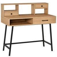HOMCOM Bureau secrétaire bureau informatique dim. 105L x 55l x 100H cm 3 tiroirs + 3 niches piètement métal noir plateau imitation bois(m-1)