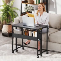 HOMCOM Bureau Pliable Gain de Place à Rabat avec Étagère, Poche de Rangement et Roulettes, Noir(m-4)