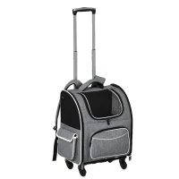 PawHut Sac de transport transporteur pour animaux 2 en 1 trolley chariot panier à roulette chariot sac à dos amovible respirable charge max. 10 kg tissu oxford gris(m-1)