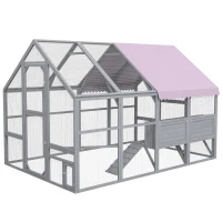 PawHut Poulailler en bois, Résistant aux intempéries, 280 x 185,5 x 188 cm, Gris(m-1)