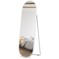 HOMCOM Miroir sur pied, forme ovale, debout, cadre en métal, 40x160 cm, couleur : Blanc