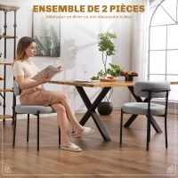 HOMCOM Lot de 2 chaises de salle à manger avec dossier en tissu pieds en acier 51 x 51 x 76 cm gris clair(m-4)