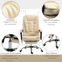 Vinsetto Fauteuil de Bureau Ergonomique à Hauteur Réglable Massant sur 6 Points, 65x160x104 cm, Crème(m-3)