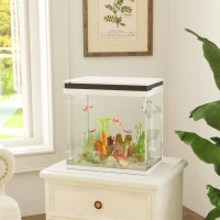 PawHut Aquarium pour Poissons Rouges 26L avec Lumières LED, Système de Filtrage et Pompe à Eau, 38x26x38 cm, Blanc(m-2)
