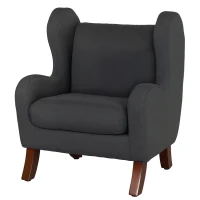 HOMCOM Fauteuil Enfant Oreilles Grand Confort accoudoirs Assise Dossier garnissage Mousse Haute densité piètement Bois hévéa Verni Lin Gris(m-1)