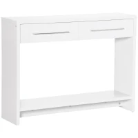 HOMCOM Mesa Consola com 2 Gavetas Prateleira de Armazenamento Móvel de Entrada Estilo Moderno Carga 50kg 101,6x28x76,2cm Branco(m-10)