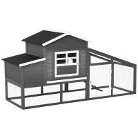 PawHut Galinheiro de Madeira Exterior Gaiola para 2-4 Galinhas com Grade de Arame Tetos Asfálticos Ninho Bandeja Removível Rampa e Zona Aberta 200x80x105cm Cinza(m-10)