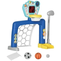 AIYAPLAY Gioco per Bambini con Rete da Calcio, Canestro Basket Regolabile e Buca da Golf, 54x38.8x60.4-68 cm(m-1)