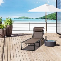 Outsunny Chaise longue, Transat pliable avec coussin de tête, cadre en acier, revêtement en tissu mesh, capacité de charge de 120 kg, Marron(m-2)