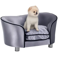 PawHut Dog Sofa Bed for Miniature Dogs, Pet Couch Kitten Lounge with Removable Soft Cushion, Thick Sponge, Wooden Frame, Storage Pocket(m-9)