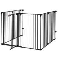 PawHut Barrière Pliable pour Chiens de Taille Moyenne à 6 Panneaux, en Acier et Plastique, 123x102x100 cm, Noir(m-1)