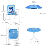 Outsunny 4 pcs Ensemble de Sièges pour Enfants Jardin Table de Jardin 2 Chaises Pliantes Parasol Camping Mobilier de Jardin pour 3-6 ans Bleu(m-3)