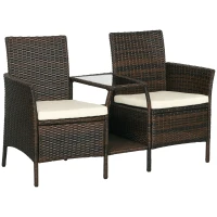 Outsunny Set da Giardino in Rattan con 2 Sedie Moderne e Tavolino da Caffè, 138x60x87 cm, Marrone(m-1)