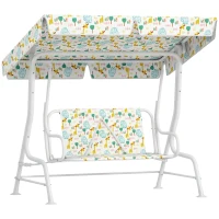 AIYAPLAY Dondolo per Bambini da Esterno a 2 Posti con Tettuccio Regolabile e Cinture di Sicurezza, 112x75x120 cm, Bianco(m-1)