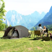 Outsunny Tente à Tunnel pour 2-4 Personnes avec Fenêtres Latérales et Crochet, en Polyester 190T et PE, 3,3x1,9x1,2 m, Noir(m-2)