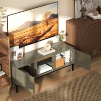 HOMCOM Móvel TV para Sala de Estar com 2 Compartimentos Abertos  Prateleira de Vidro Ajustável para Televisão até 60 Polegadas 140x40x49,5 cm Madeira(m-7)