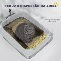 PawHut Caixa de Areia para Gatos em Aço Inoxidável XXL com Borda Alta Pá Fácil de Limpar À Prova de Fugas 70x50x30 cm Cinzento(m-7)