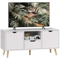 HOMCOM Meuble TV max 50" avec Cassetto, Ripiano Aperto et Armoires, 110x40x50 cm, Blanc et Bois(m-5)