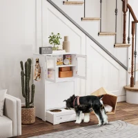 PawHut Dog Feeding Station with 2 Storage Cabinets, 2 Elevated Bowls, Side Hooks, Anti-tip Kit for Water and Feeding Supplies(m-2)