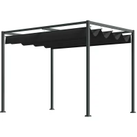 Outsunny Pergola env. 3x2m Pavillon de Jardin au Toit Coulissant en Métal Pergola de Jardin Autoportante avec Toit Réglable, Protection UV, Pare-Soleil pour Terrasse et Jardin, Noir+Gris(m-1)