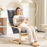 Fauteuil à Bascule Moderne HOMCOM avec Accoudoirs en Bois et Coussins Épais en Velours, 67x83x105 cm, Gris(m-3)