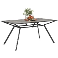 Outsunny Mesa de Refeição Exterior com Bancada Imitação Madeira e Estrutura de Aço Mesa Retangular para 6 Pessoas 160x90x73 cm Cinza(m-10)