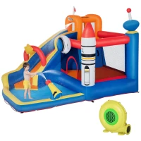 Outsunny Jeu Gonflable pour Enfants 3-8 Ans à thème Spatial avec Sac, 11 Piquets et Rustines Inclus, 340x270x227 cm(m-5)