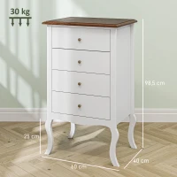 HOMCOM Commode de Chambre avec 4 Tiroirs Design Anti-basculement Coiffeuse pour Salon Couloir 60x40x98,5 cm Blanc et Chêne(m-3)